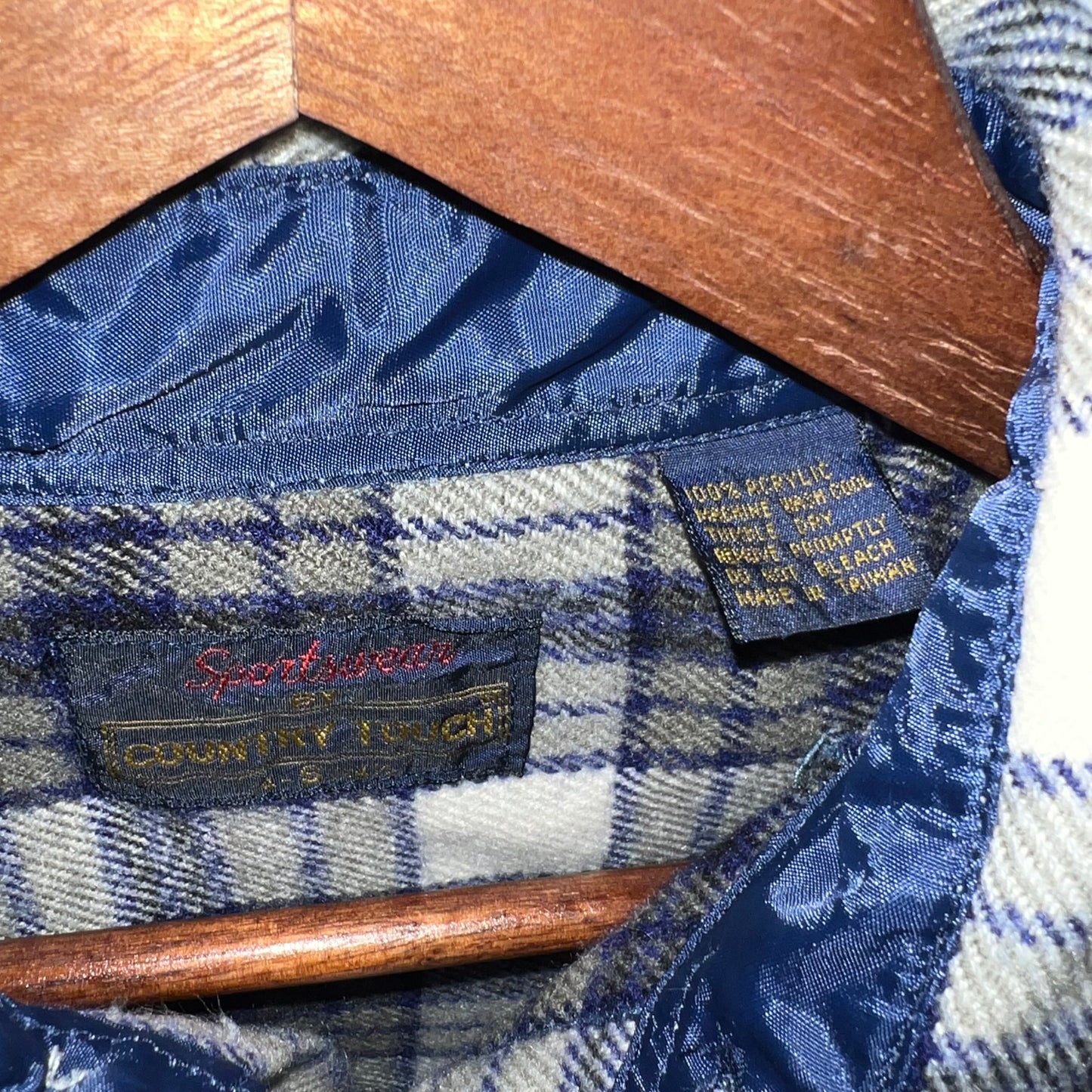 Vintage Country Touch Plaid Flannel Pearl Snap Shirt - Size Small - Navy/Gray/White