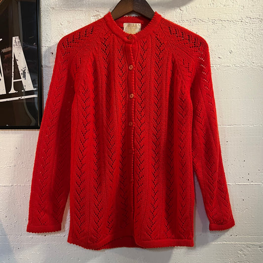 Vintage 1960's Sears Knit Acrylic Cardigan Sweater - Size Medium - Red