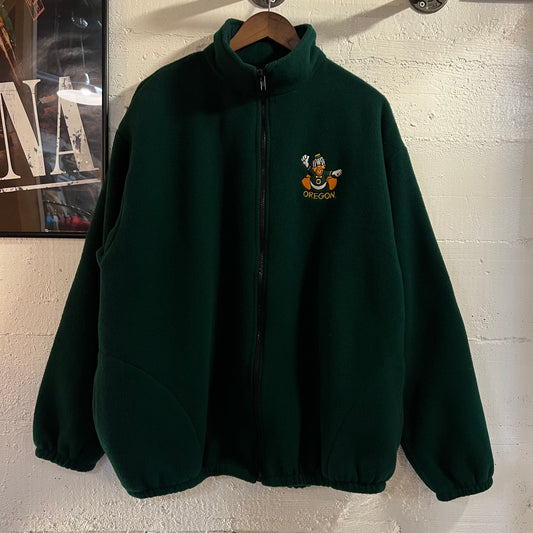 Vintage 90’s Embroidered University Of Oregon Ducks Full Zip Fleece Jacket - Size XL - Made In USA - Green