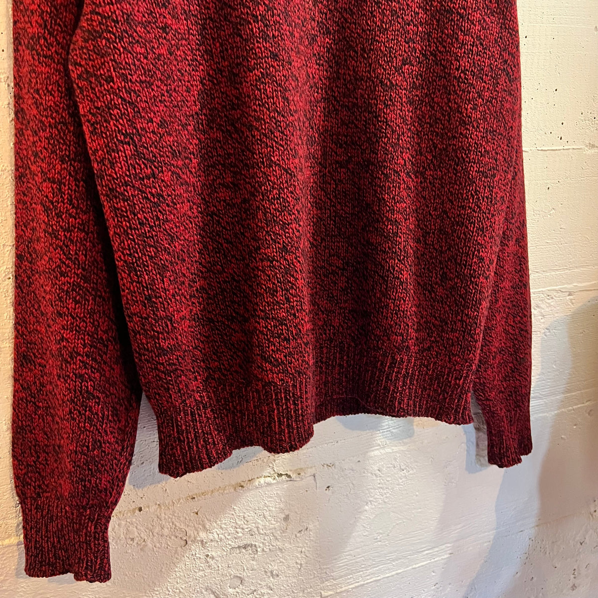 Vintage 80’s/90’s Lands’ End Heathered Wool Knitted Sweater - Size Large - Made In USA - Maroon/Black