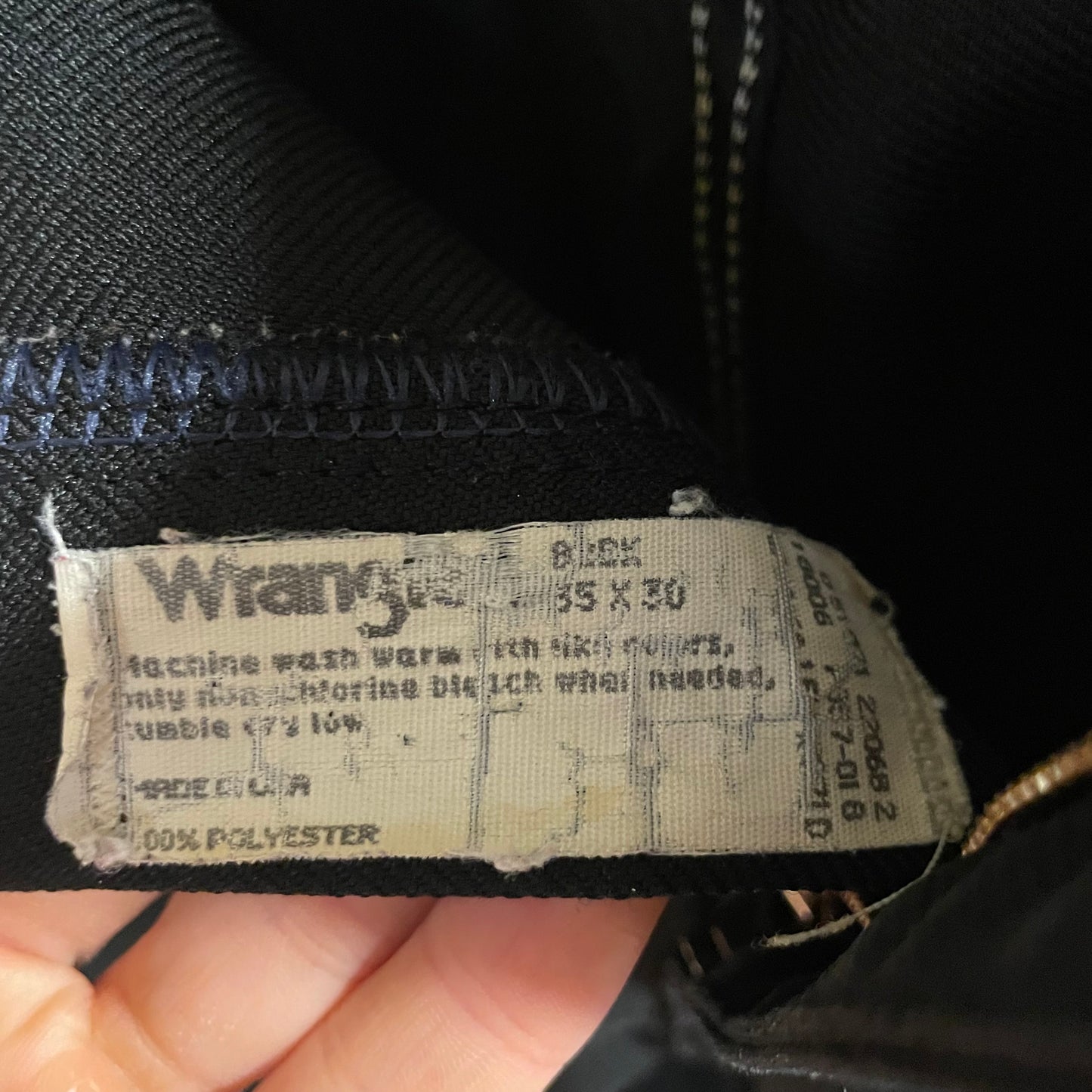 Vintage 90's Wrangler Wrancher Polyester Dress Jean - Size 35 x 30 - Made In USA - Black