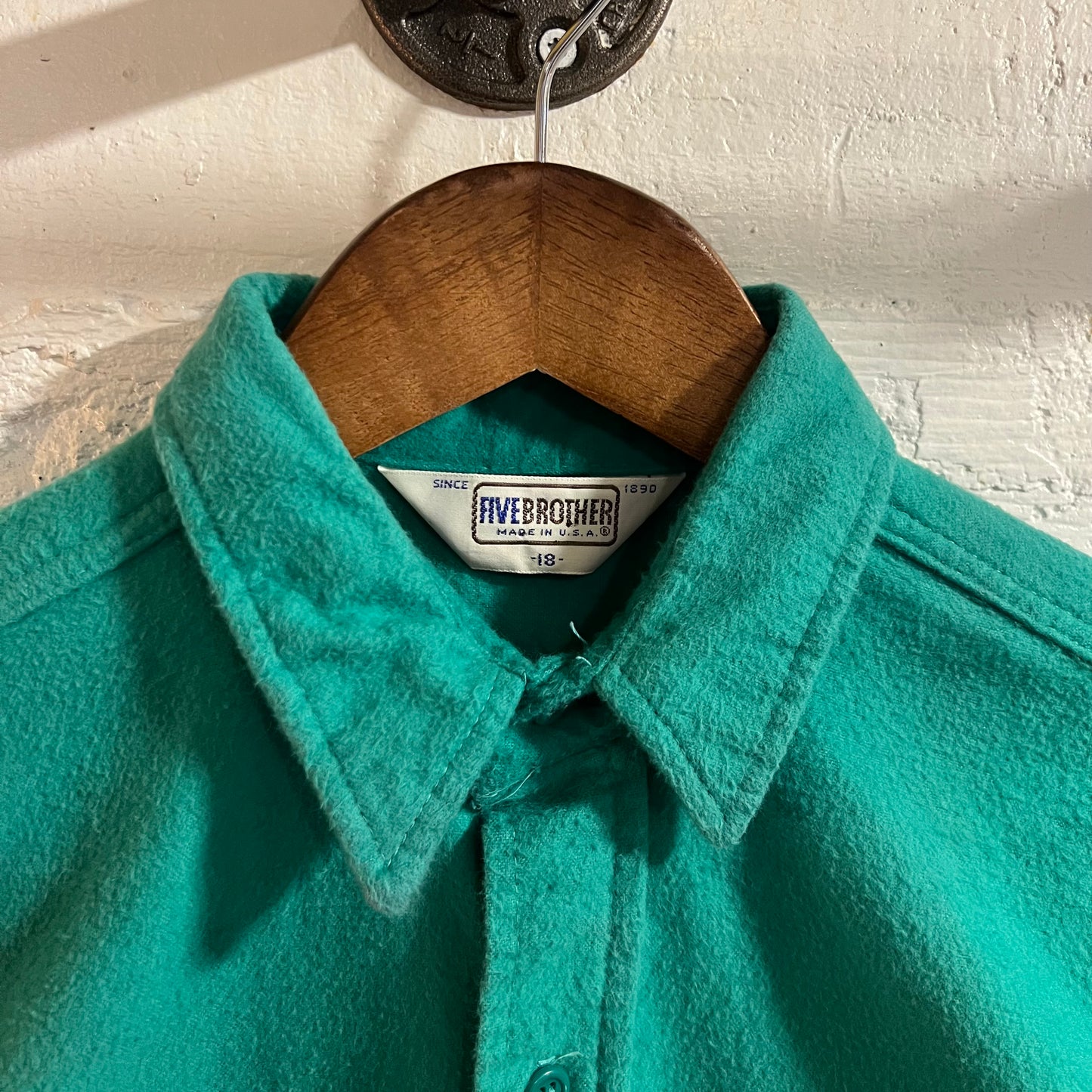 Vintage 70’s/80’s Five Brothers Chamois Cloth Long Sleeve Button Up Shirt - Size XS - Union Made In The USA - Kelly Green