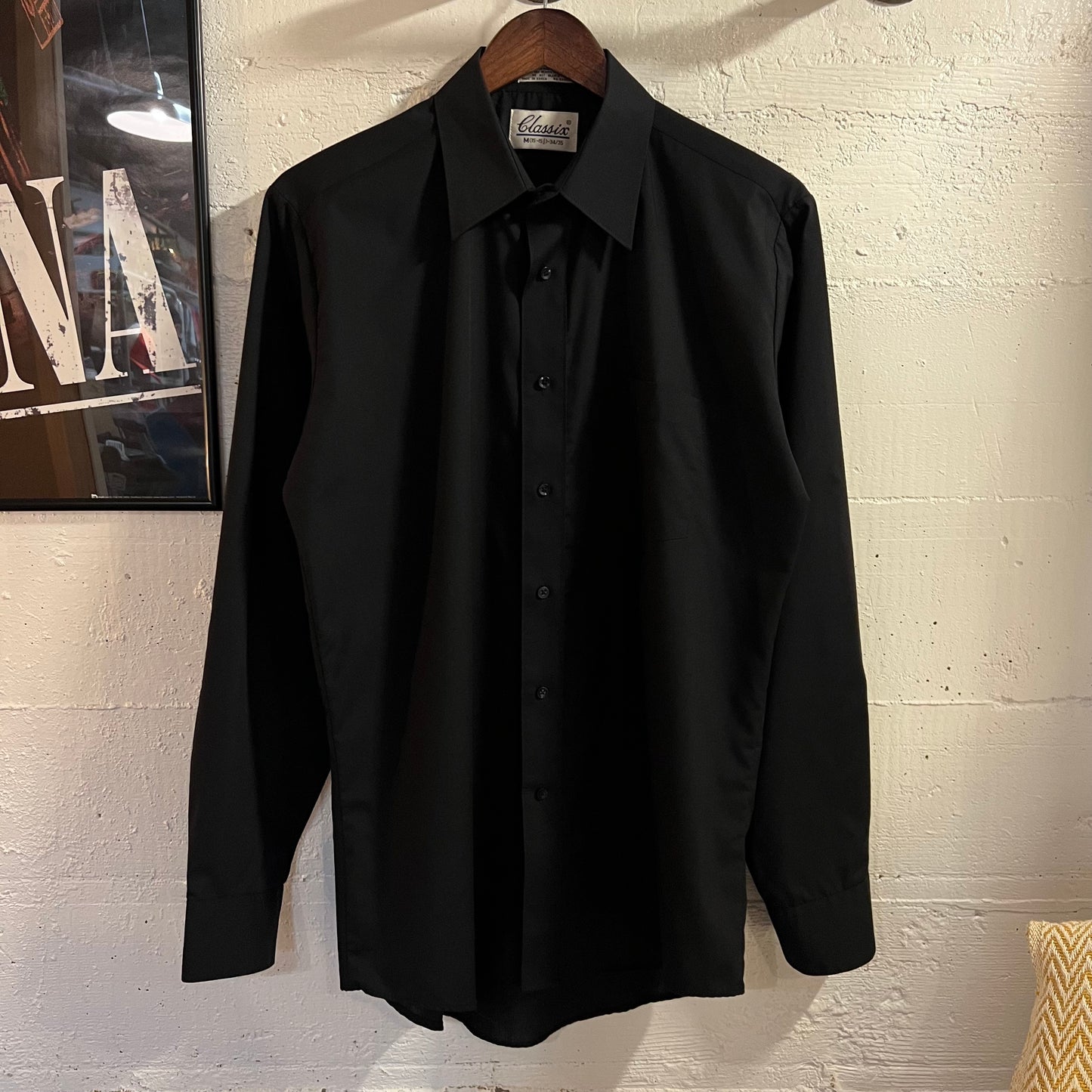 Vintage 80's Classix Black Long Sleeve Button Up Dress Shirt - Size 15-15 ½ - Black