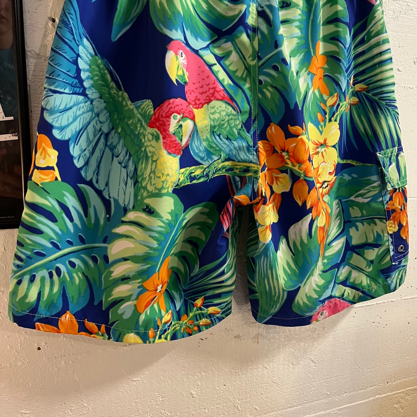 Polo Ralph Lauren Swimwear Tropical Print Swim Trunks - Size Medium - Blue/Multi