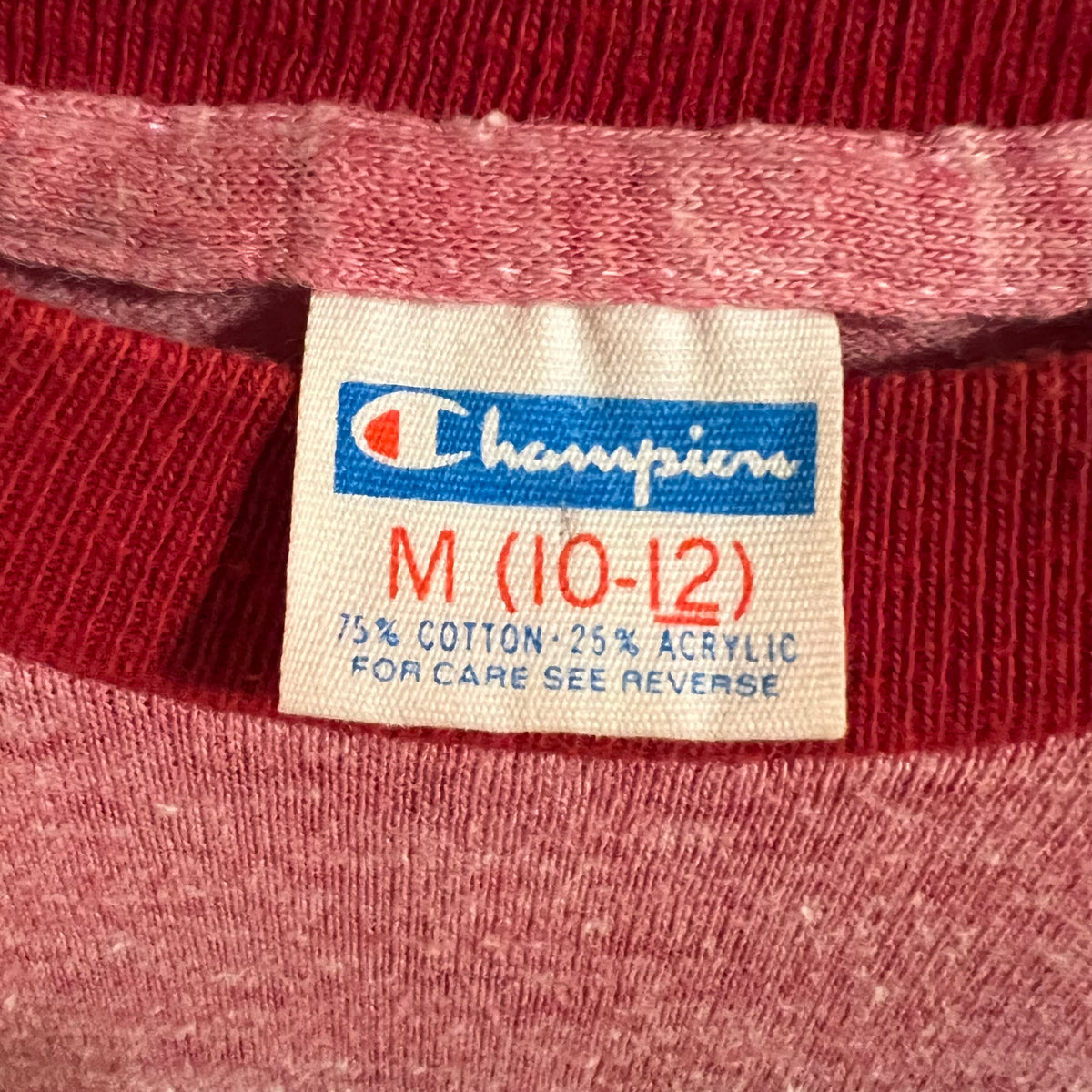 Vintage 80’s Champion Ball State University Single Stitch Ringer Baby T-Shirt - Size Youth Medium - Made In USA - Red