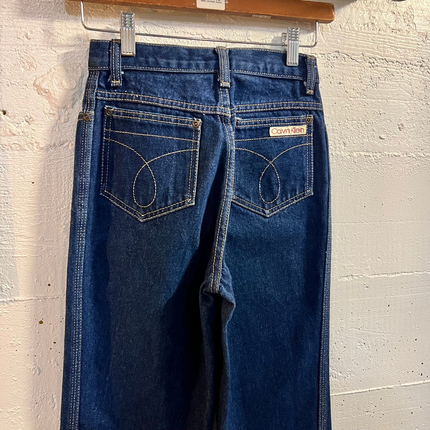 Vintage 1970's Calvin Klein High Rise Denim Jeans - Size 3 (23") - Made In USA - Talon Zipper - Dark Wash