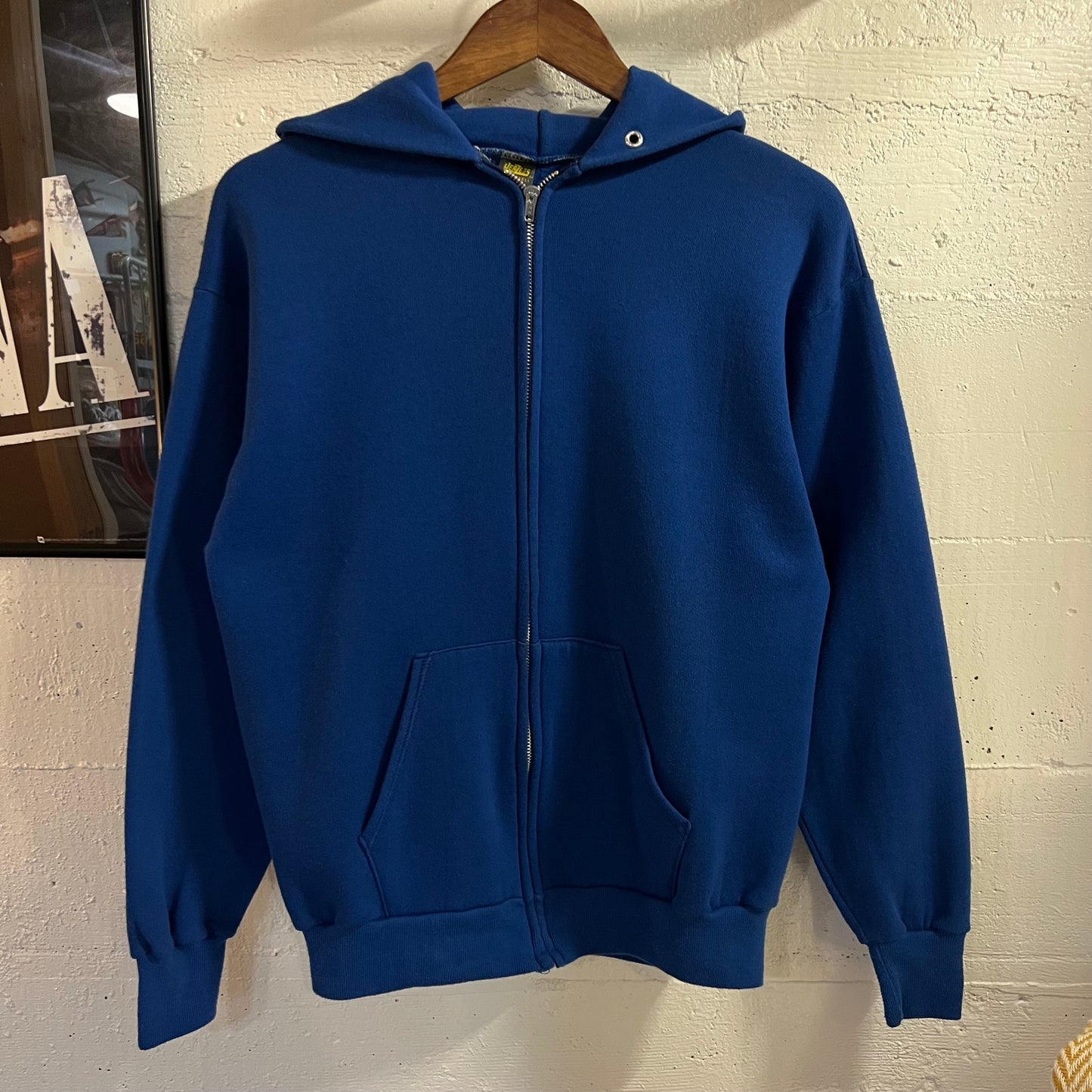 Vintage 1980's Jerzees 50/50 Blend Zip Up Hoodie Sweatshirt - Size Medium - Made In USA - Royal Blue