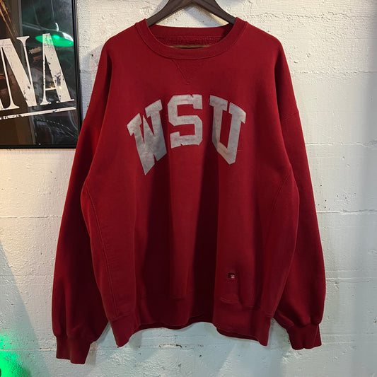Vintage Russell Pro Cotton WSU Heavyweight Crewneck Sweatshirt - Size 2XL - Made In USA - Red/Grey
