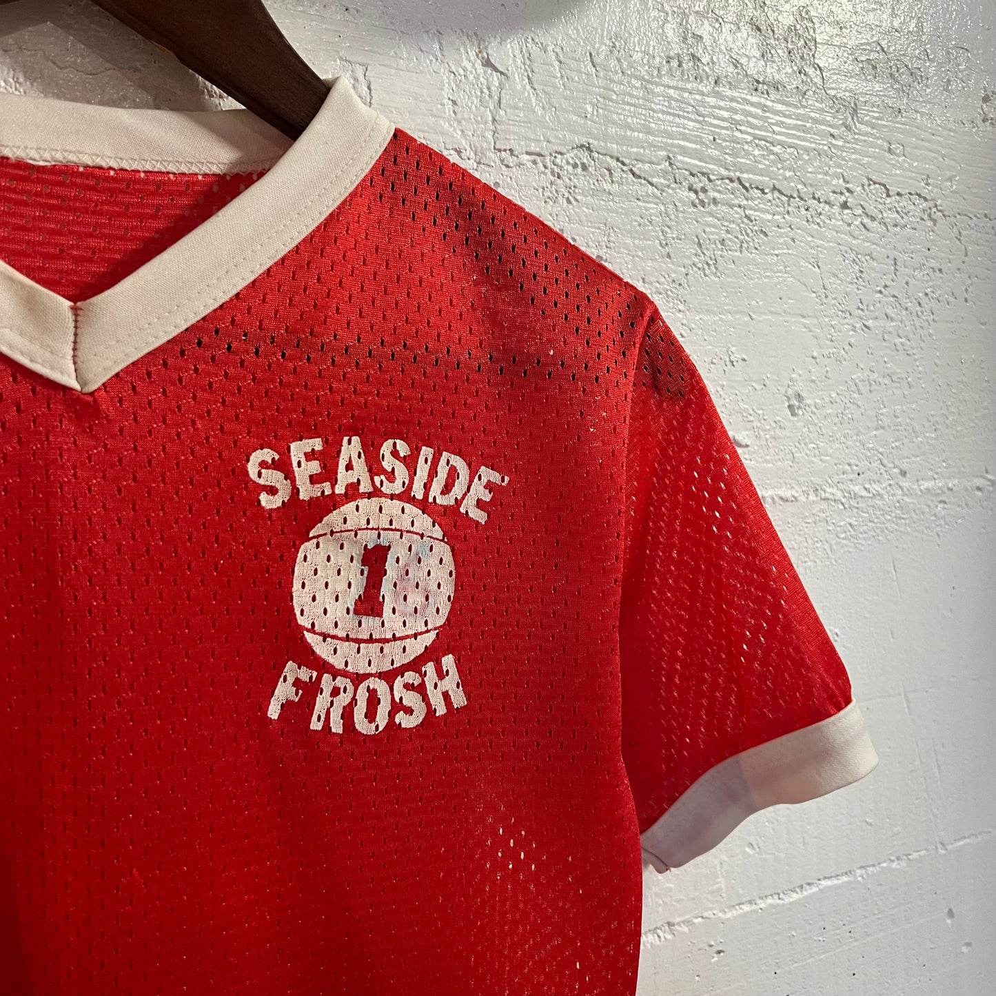 Vintage 70’s/80’s Seaside Frosh Mesh Volleyball Jersey - Size Small - Red/White