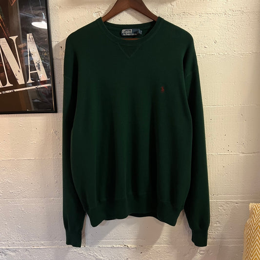 Vintage 90’s Polo Ralph Lauren Horseman V-Stitch Knitted Sweater - Size XL - Forest Green