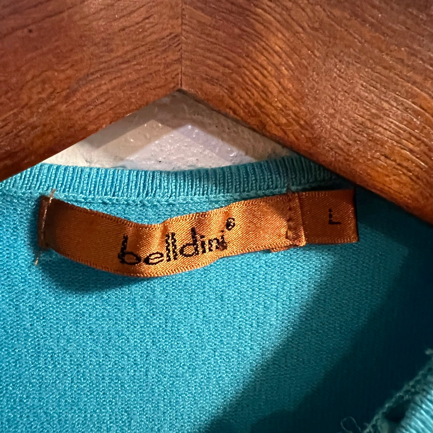 Belldini Bedazzled Zipper Short Sleeve Knitted Sweater - Size Large - Blue