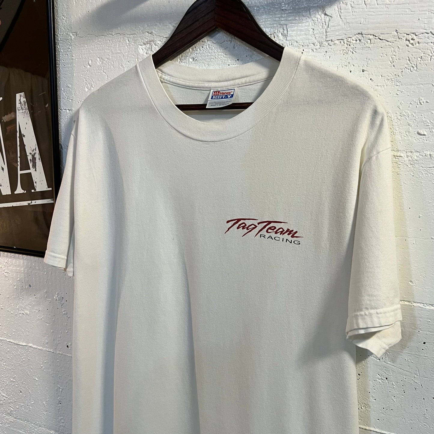 Vintage Distressed Tag Team Racing T-Shirt - Size Large - White