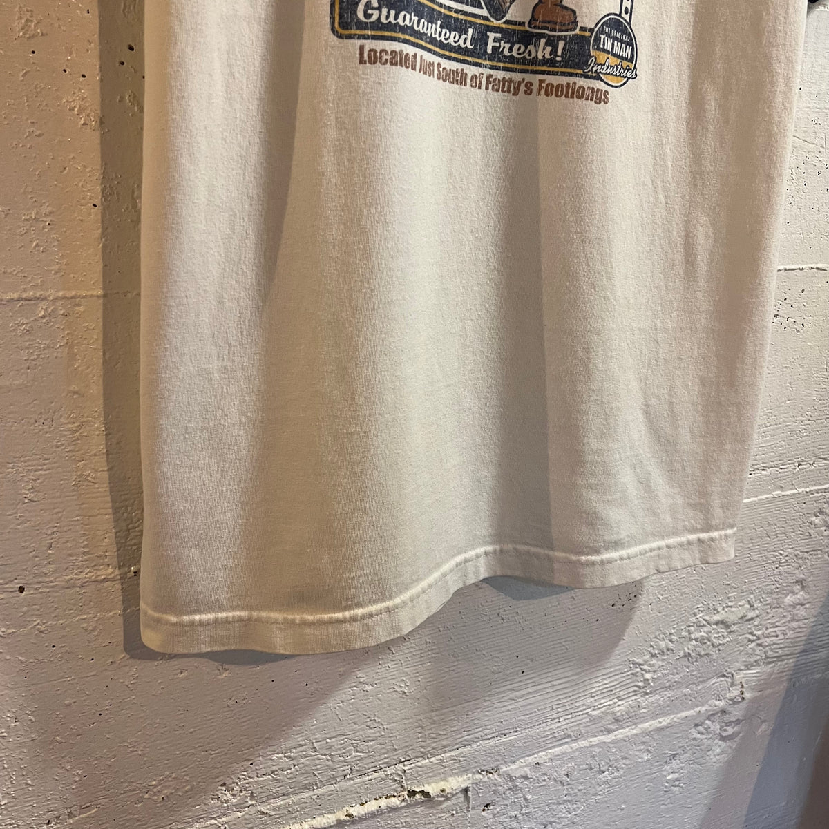 Vintage Late 90’s Funny ‘One Eyed Jack’s Nut Shack’ Graphic Ringer T-Shirt - Size Medium - White/Black/Multi