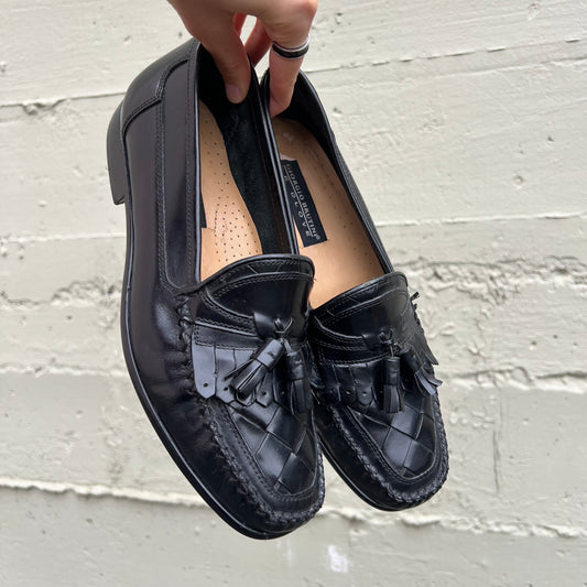 Vintage Giorgio Brutini 'Le Glove' Woven  Leather Moc Toe Loafers - Size 9.5D - Made In Brazil - Black
