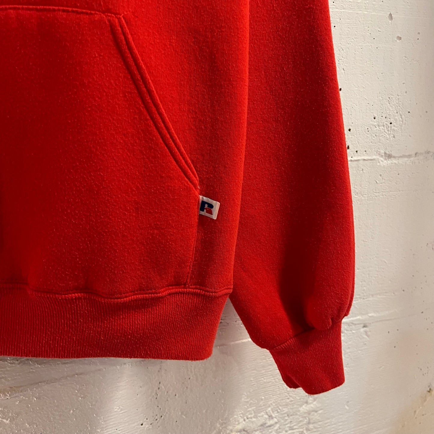 Vintage 90’s Russell Athletic B-W Hawks 180 Hoodie Sweatshirt - Size Small - Made In USA - Red/Black/White
