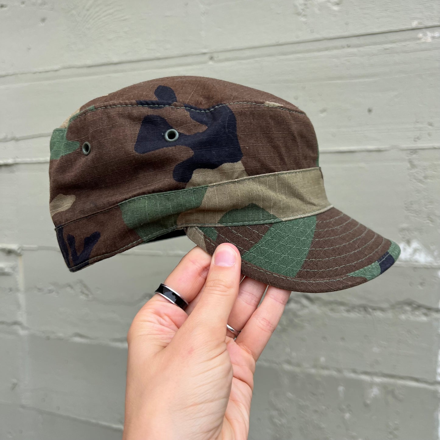 Vintage 90's U.S. Army Woodland Camo Hot Weather Cap - Size 7 - Made In USA - SP0100-97-0321