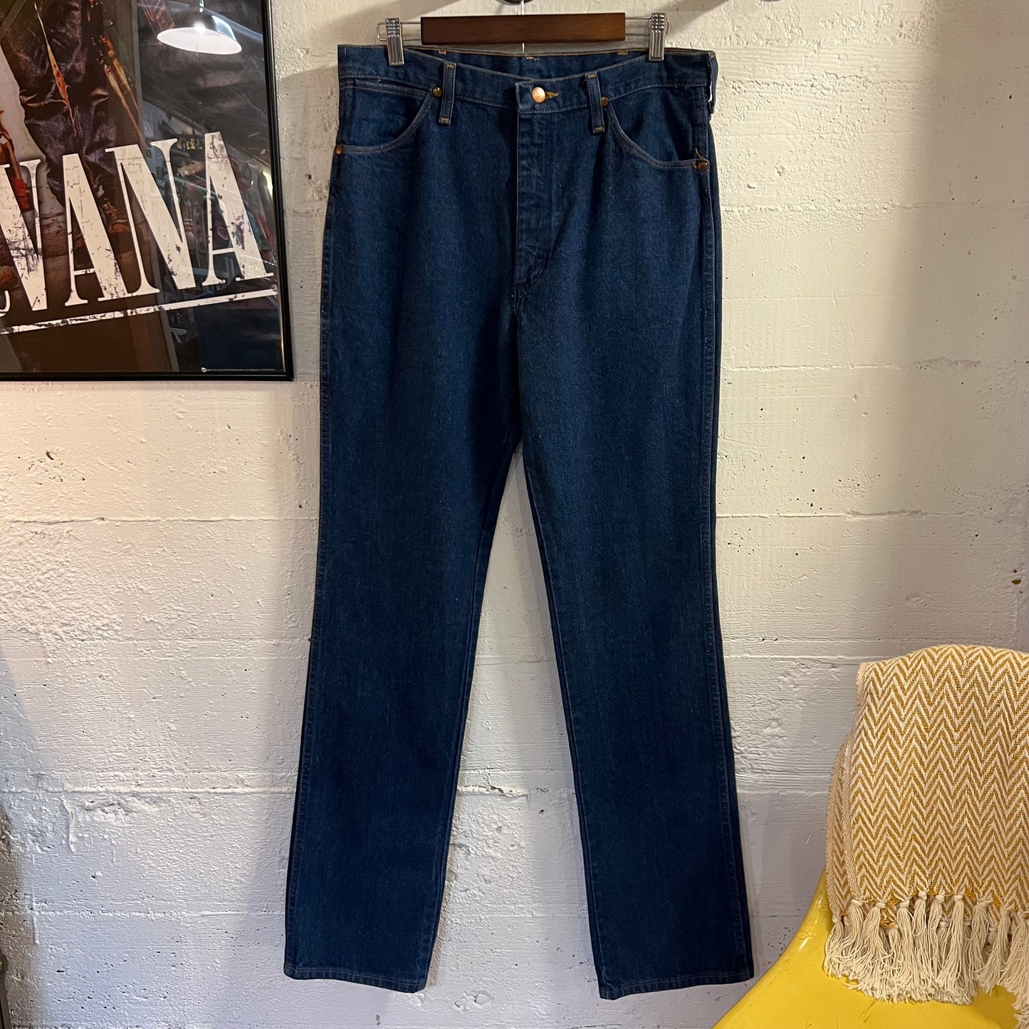 Vintage 90's Wrangler Cowboy Cut Dark Indigo Denim Jeans - Size 32" x 35"- 936PWD - Dark Indigo Denim - 100% Cotton