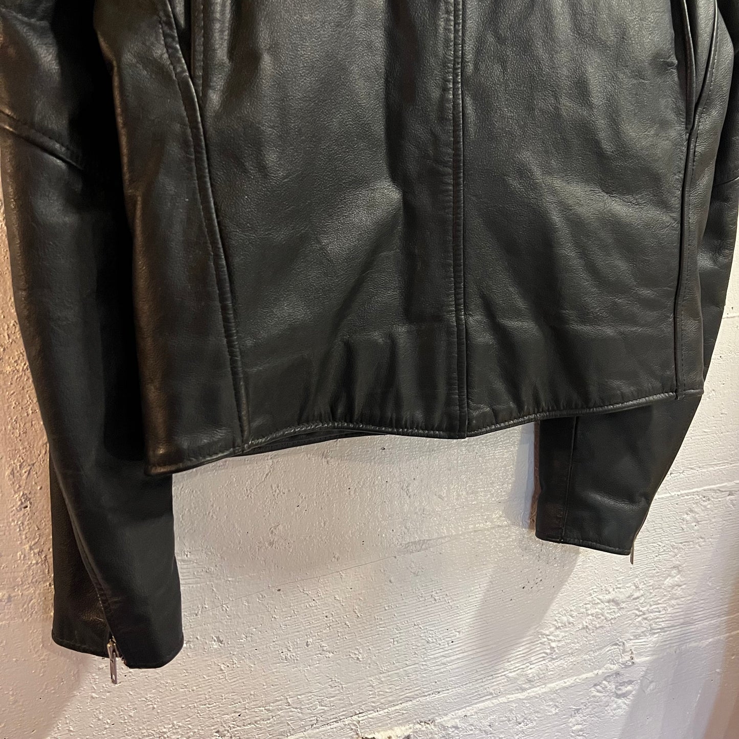 Vintage 1980's Berman's Leather Moto Biker Jacket - Size 14 (Medium) - Genuine Leather - Black