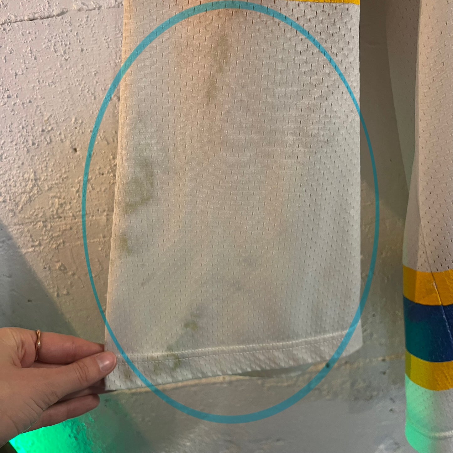 Vintage 1980's Champion Regents Hockey Jersey - Size XL (48) - Made In USA - White/Blue/Yellow