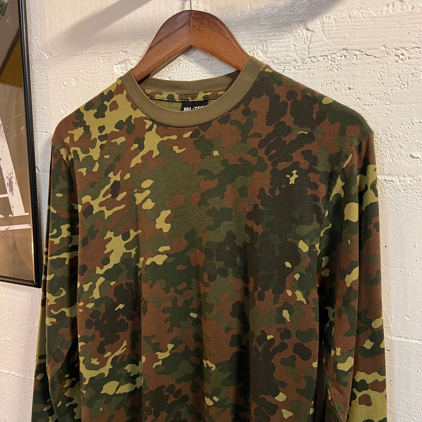 German Mil-Tec Flecktarn Camouflage Long Sleeve Shirt - Size Medium - 100% Cotton - Olive/Beige/Brown