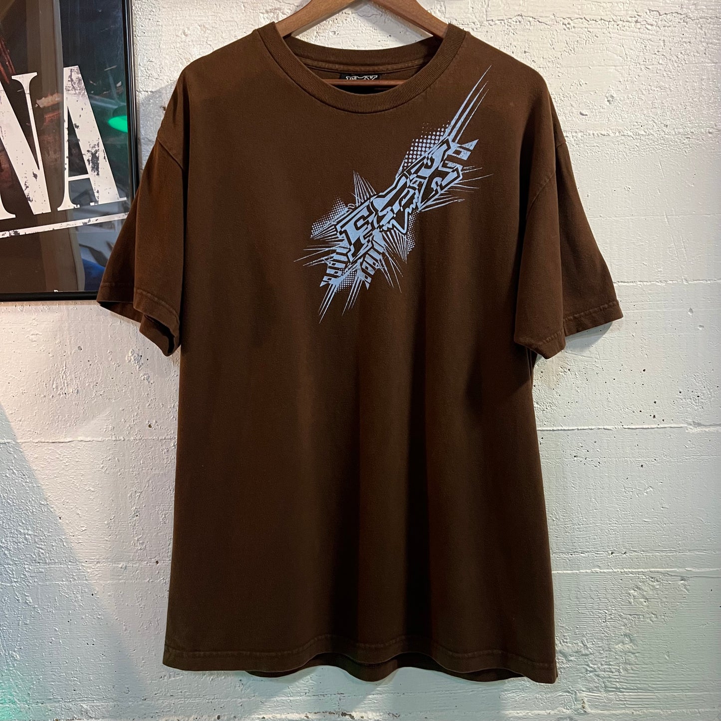 Vintage 2000's Fox Racing Graphic T-Shirt - Size XL - Brown/Light-Blue