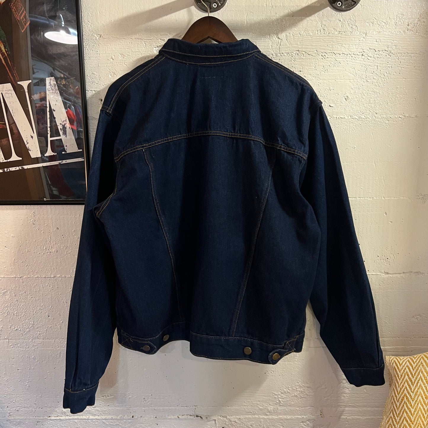 Vintage 90's American Hero Raw Denim Trucker Jacket - Size Large - Dark Indigo Denim - 100% Cotton