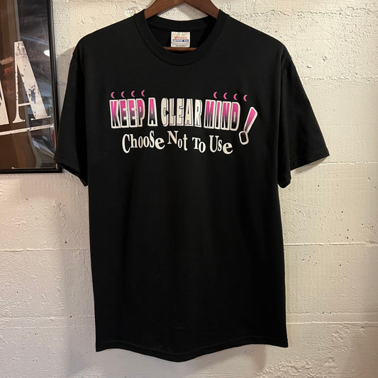 Vintage 90’s ‘Keep A Clear Mind’ Graphic T-Shirt - Size Medium - Black/Pink/White