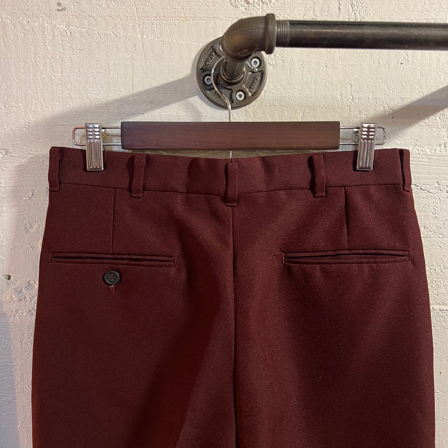 Vintage Pleated Loose Fit Straight Leg Dacron Unhemmed Trousers - Size 30" - Maroon