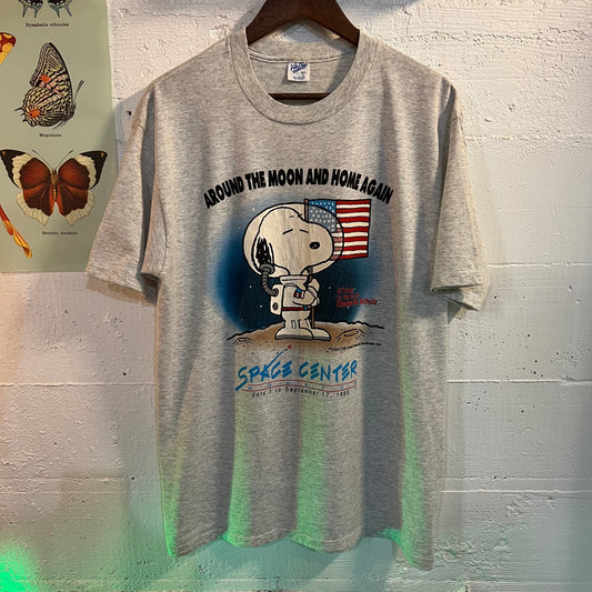 Vintage Rare 90's Space Center Houston Peanuts Snoopy T-Shirt - Size Large - Made In USA - Heather Gray