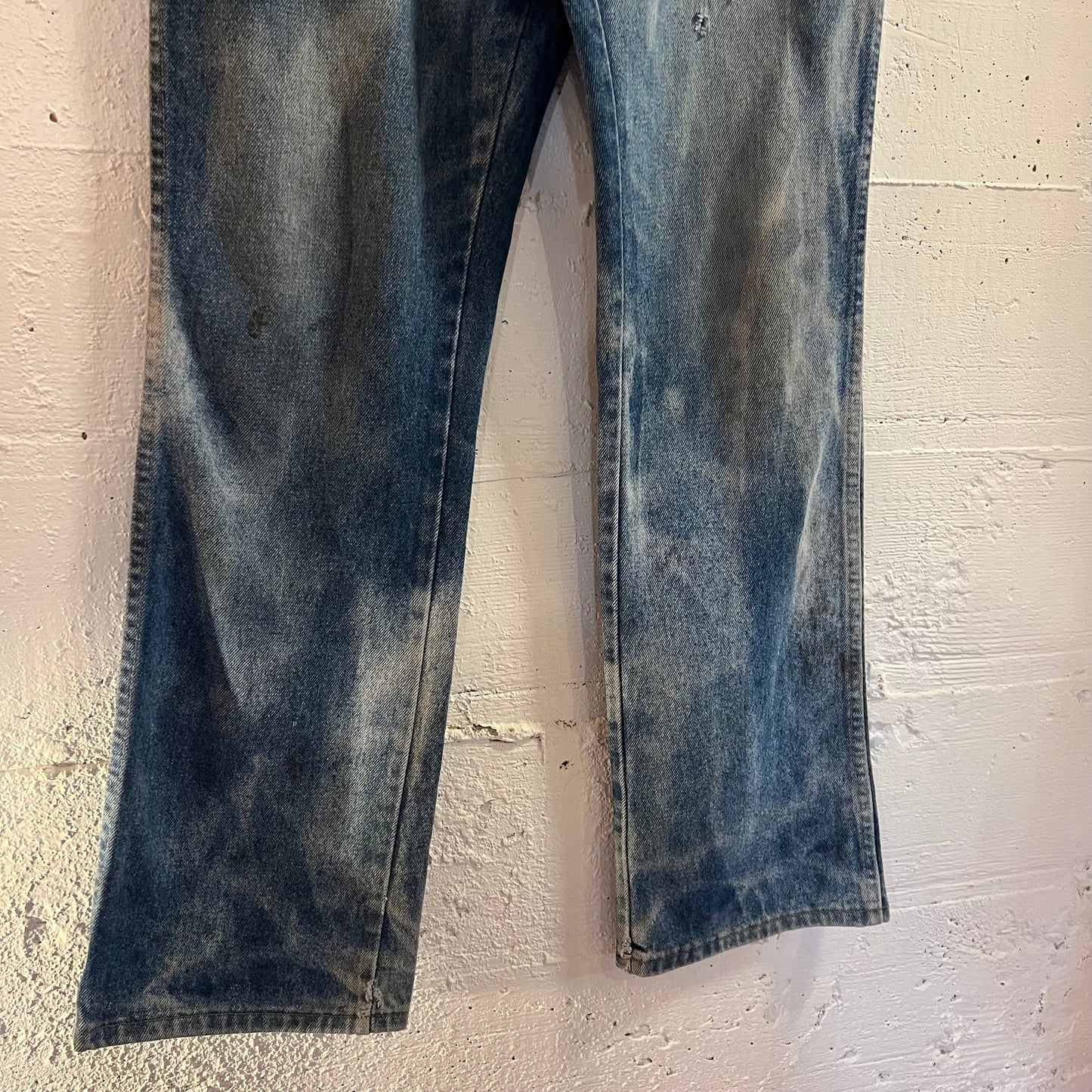 Vintage 70's/80's Rustler Faded Distressed Patch Denim Jeans - Size 32" x 32" - Made In USA - 87620 - Light Faded Indigo