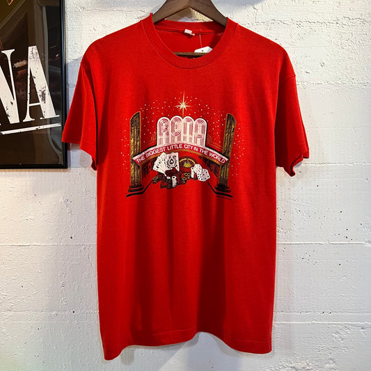 Vintage 1988 Reno Single Stitch Puff Print T-Shirt - Size XL - Made In USA - Red/White/Black/Gold