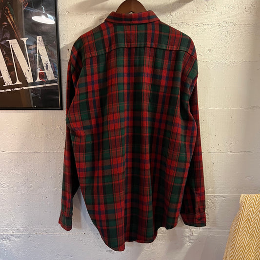 Vintage Codet Heavyweight Plaid Cotton Flannel Shirt - Size XL - Made In USA - Red/Black/Green