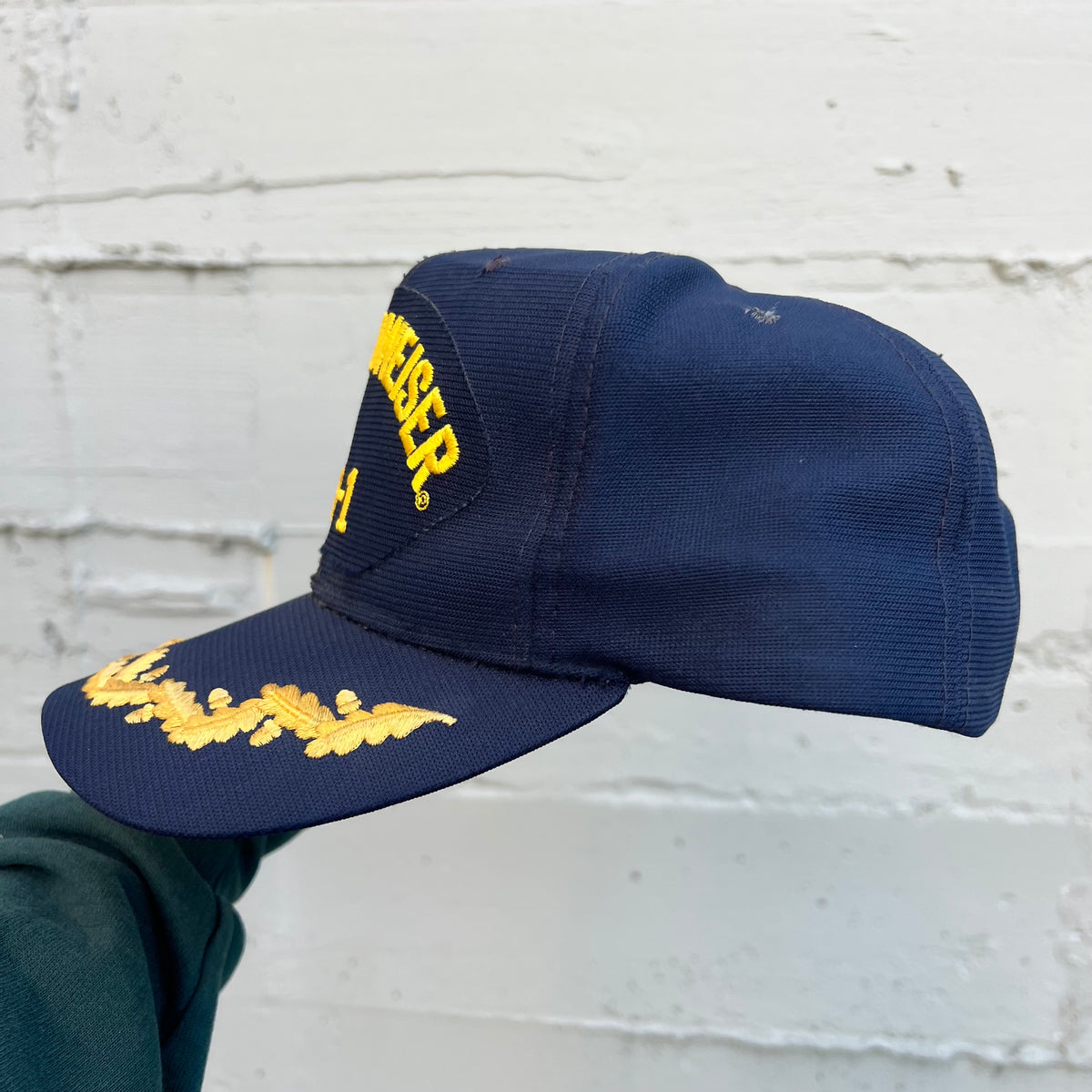 Vintage USS Budweiser AB-1 Naval Style Snapback Hat - O/S - Made In USA - Navy/Yellow