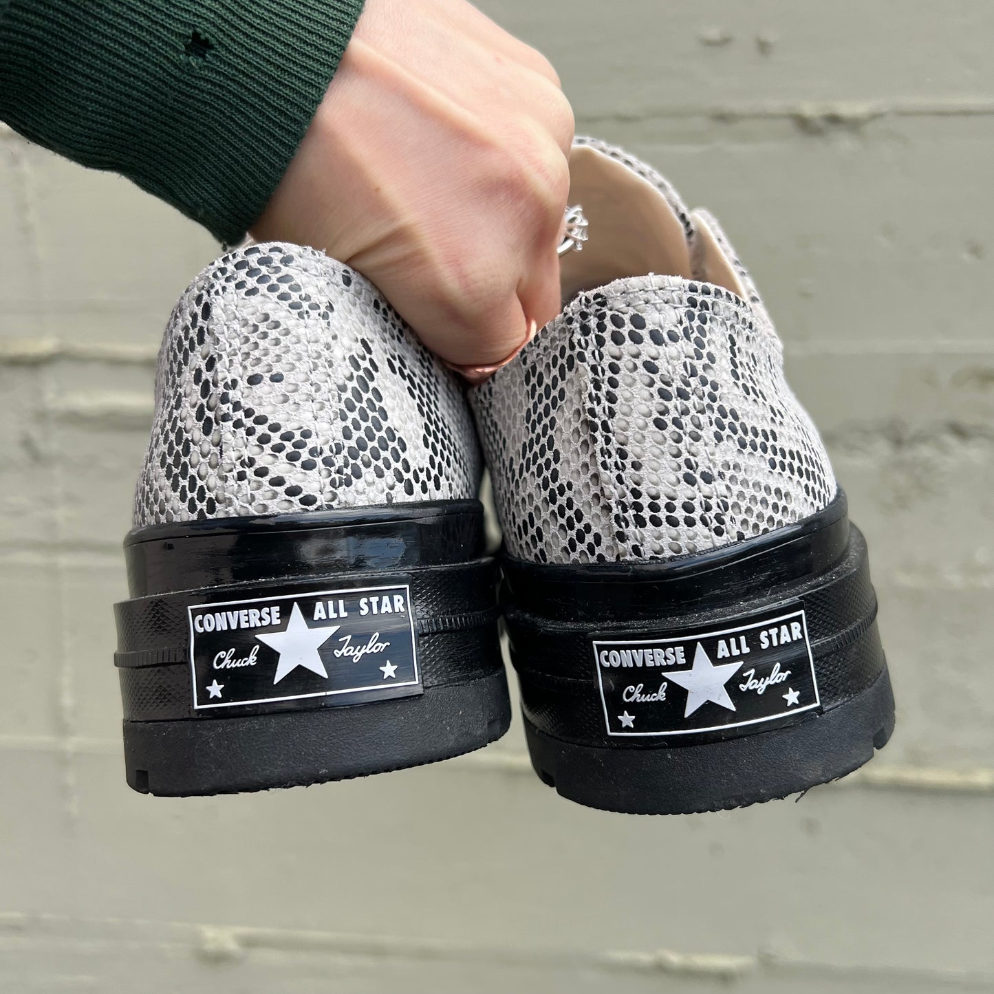 *Pre-Loved* Converse Chuck 70 Formal Snakeskin Sneakers -  Size 7.5M/9.5W - Dove Grey/Black - A15045C