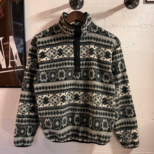 Vintage 90’s Dead-Stock L.L.Bean 1/4 Snap Pullover Fair Isle Fleece Jacket - Size Women’s Small - Made In USA - Black/Grey/Off White