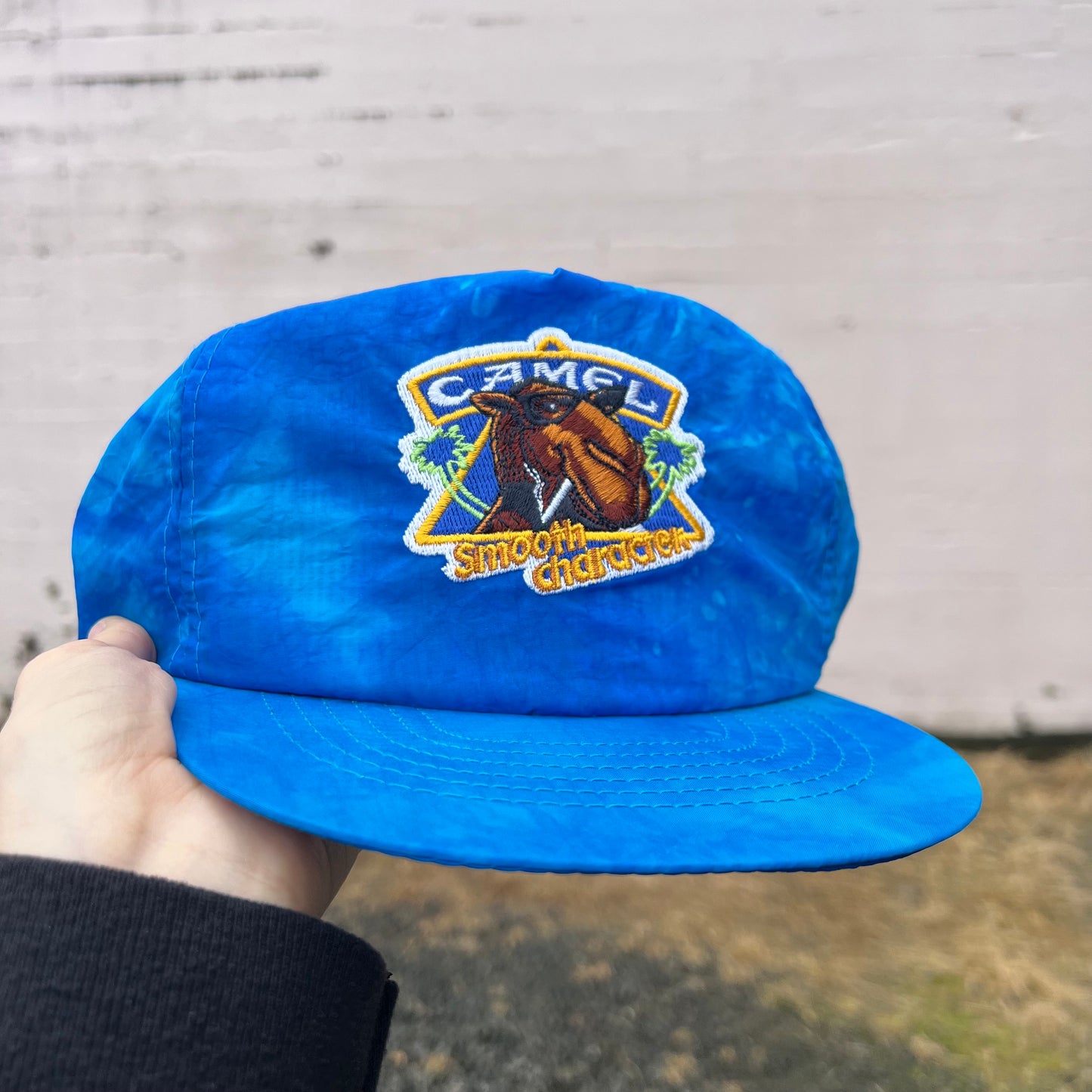 Vintage Camel Cigarette 'Joe Camel' Smooth Character Nylon Snapback Hat - O/S - Blue Tie-Dye