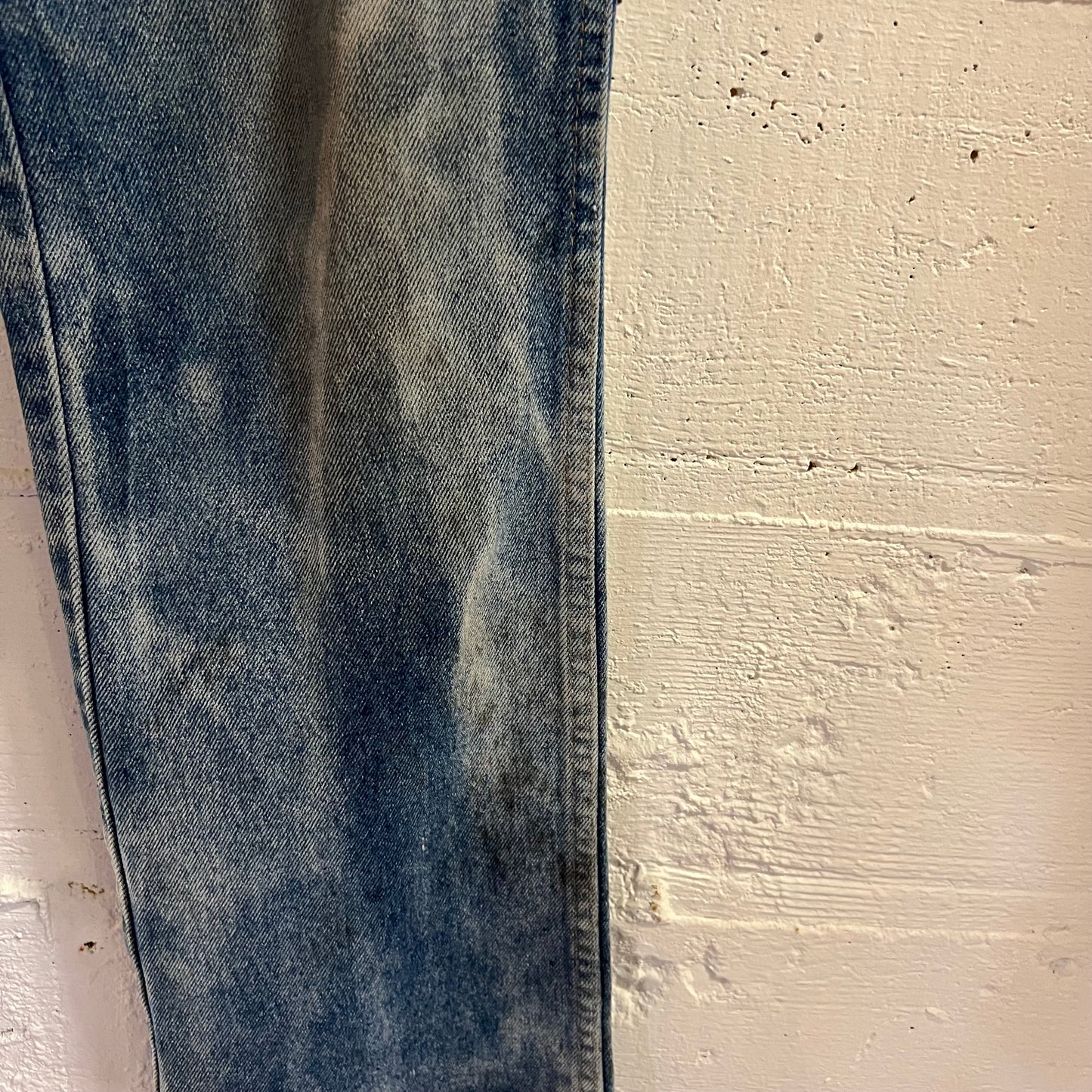 Vintage 70's/80's Rustler Faded Distressed Patch Denim Jeans - Size 32" x 32" - Made In USA - 87620 - Light Faded Indigo