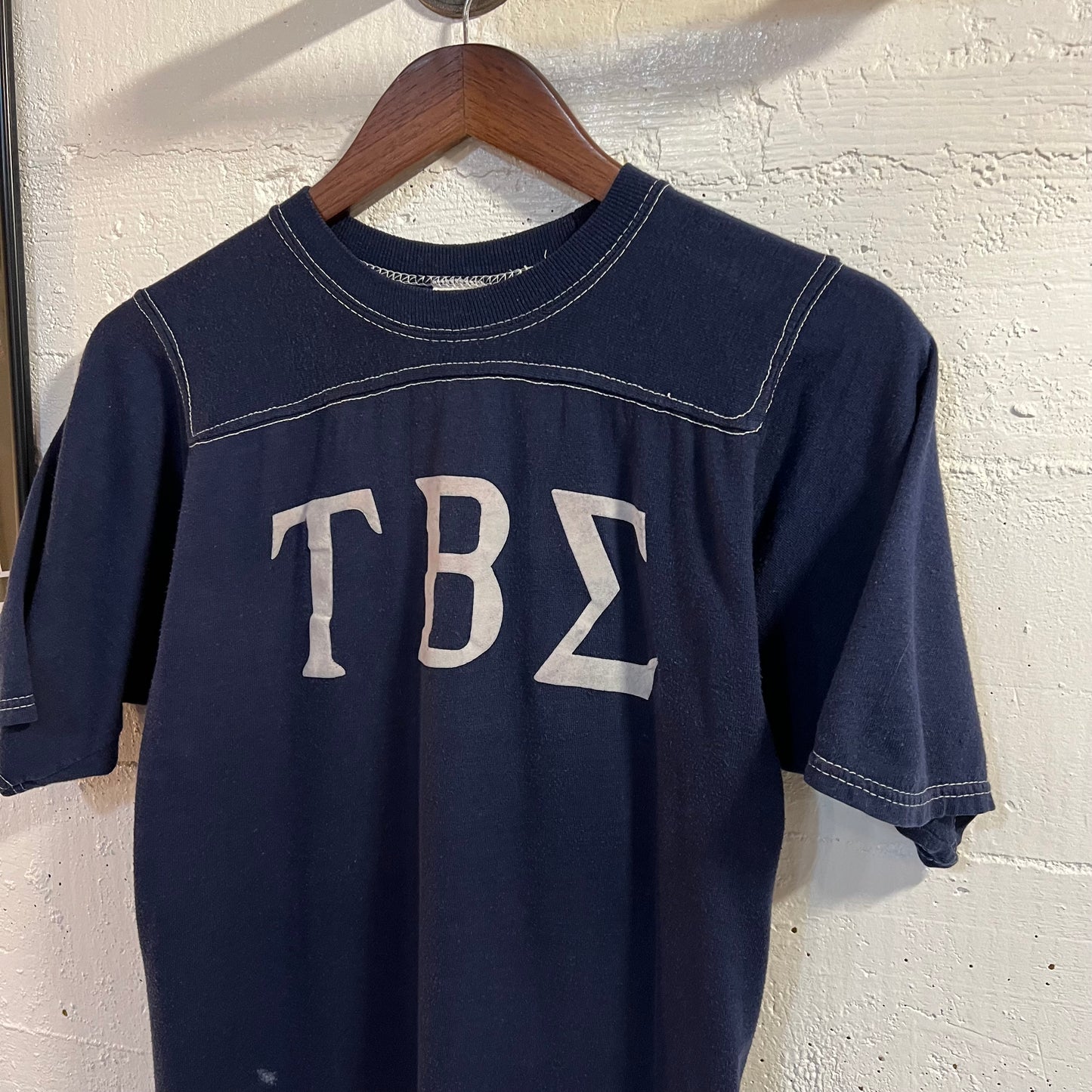 True Vintage 1970's Flocked Letter Tau Beta Epsilon Greek Fraternity Jersey Shirt - Size Small - Made In USA - M.J. Soffe