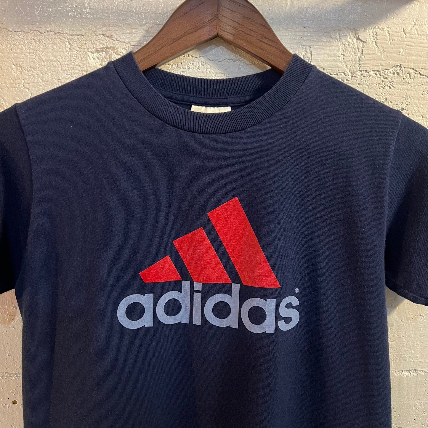 Vintage 90's Adidas Three Stripes Graphic Baby Tee - Size Small - Made In USA -Navy/Red