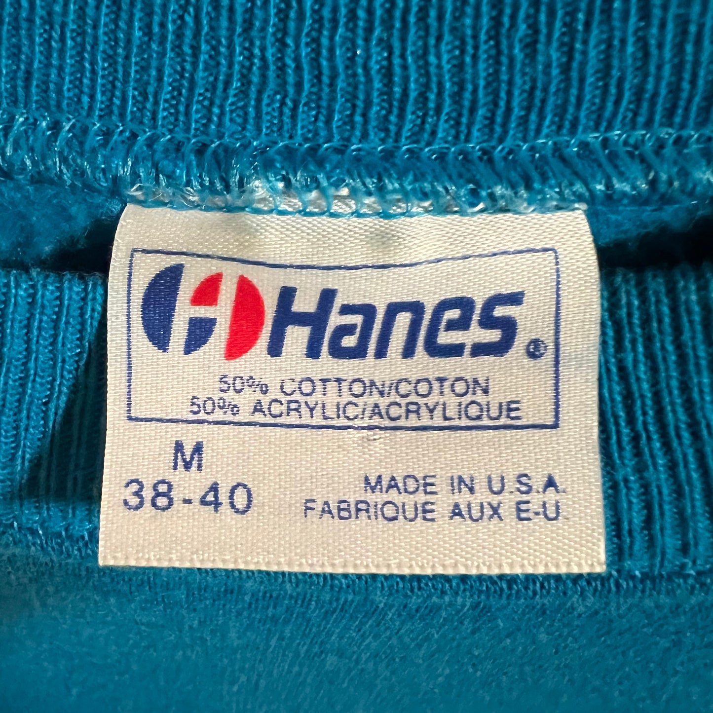 Vintage 80’s ‘Crew Of 89’ Raglan Sleeve Crewneck Sweatshirt - Size Medium - Made In USA - Turquoise/Black