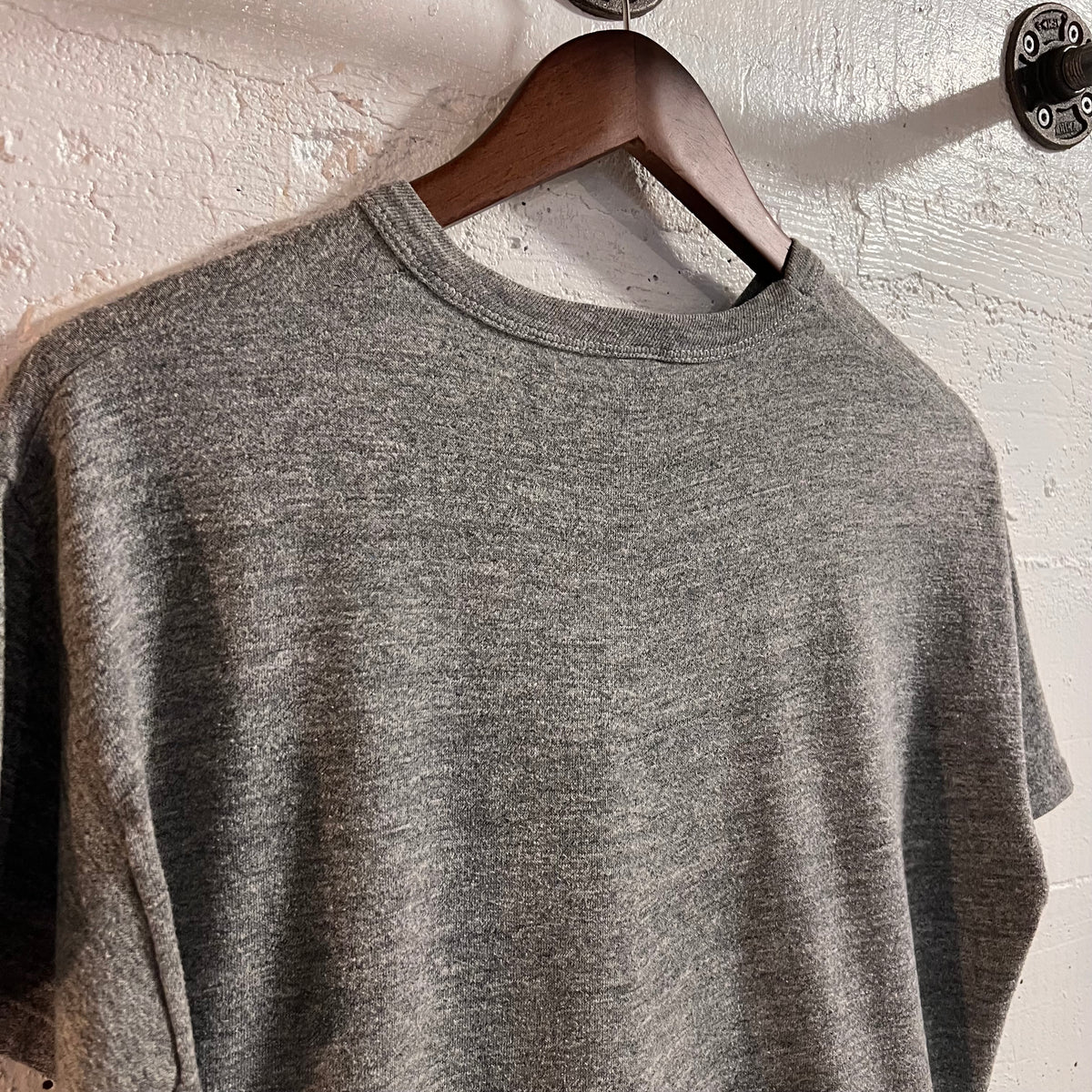Vintage 80’s Russell Athletic Jefferson Football Cropped Baby Single Stitch T-Shirt - Size Large - Made In USA - Heather Grey/Navyi