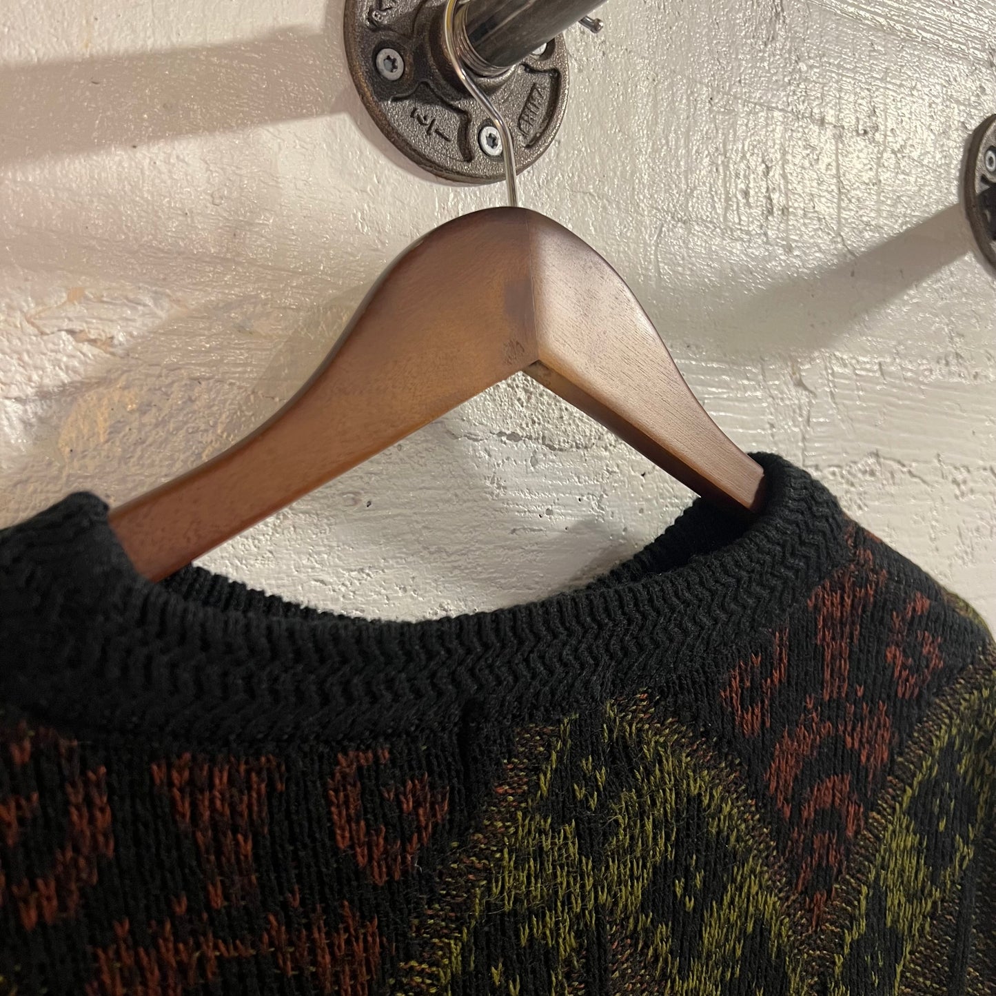 Vintage 90’s Robert Bruce Geometric Patterned Knitted Sweater - Size XL - Made In USA - Black/Red/Olive Green