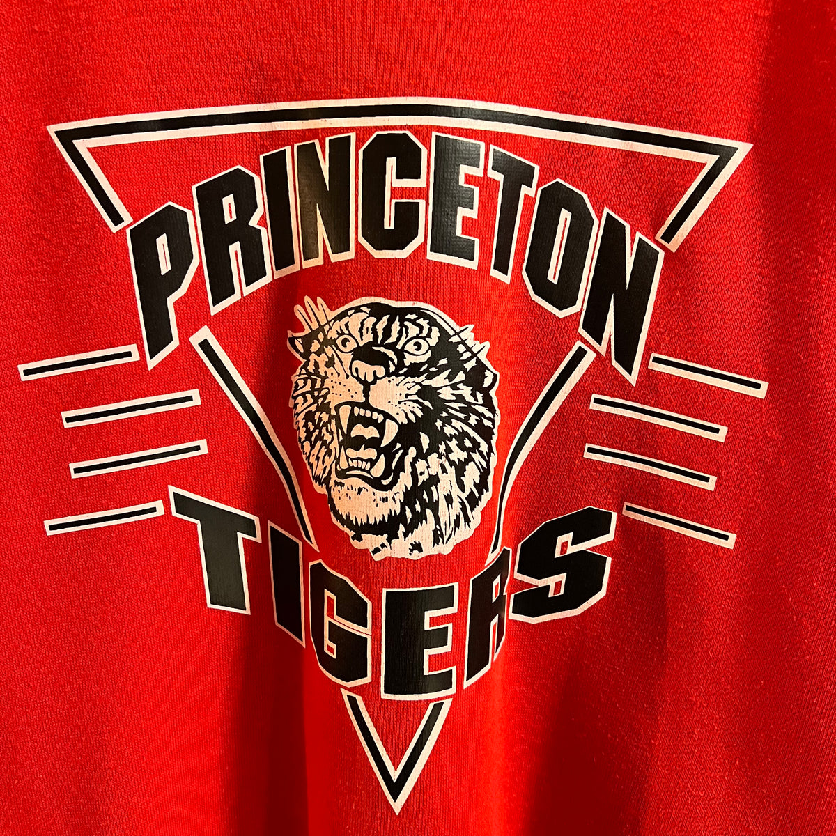 Vintage 80’s Healthknit Princeton Tigers Raglan Sleeve Crewneck Sweatshirt - Size XL - Made In USA - Red/Black/White