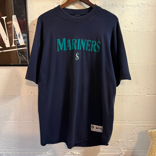 Vintage 90’s Embroidered Seattle Mariners Raglan Sleeve Baseball Style T-Shirt - Size Large - Navy/Teal