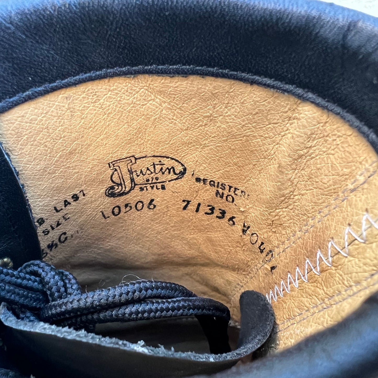 Vintage Justin's 506 McKean Lace Up Roper Kiltie Leather Boots - Size 6.5C (Narrow) - Black Leather