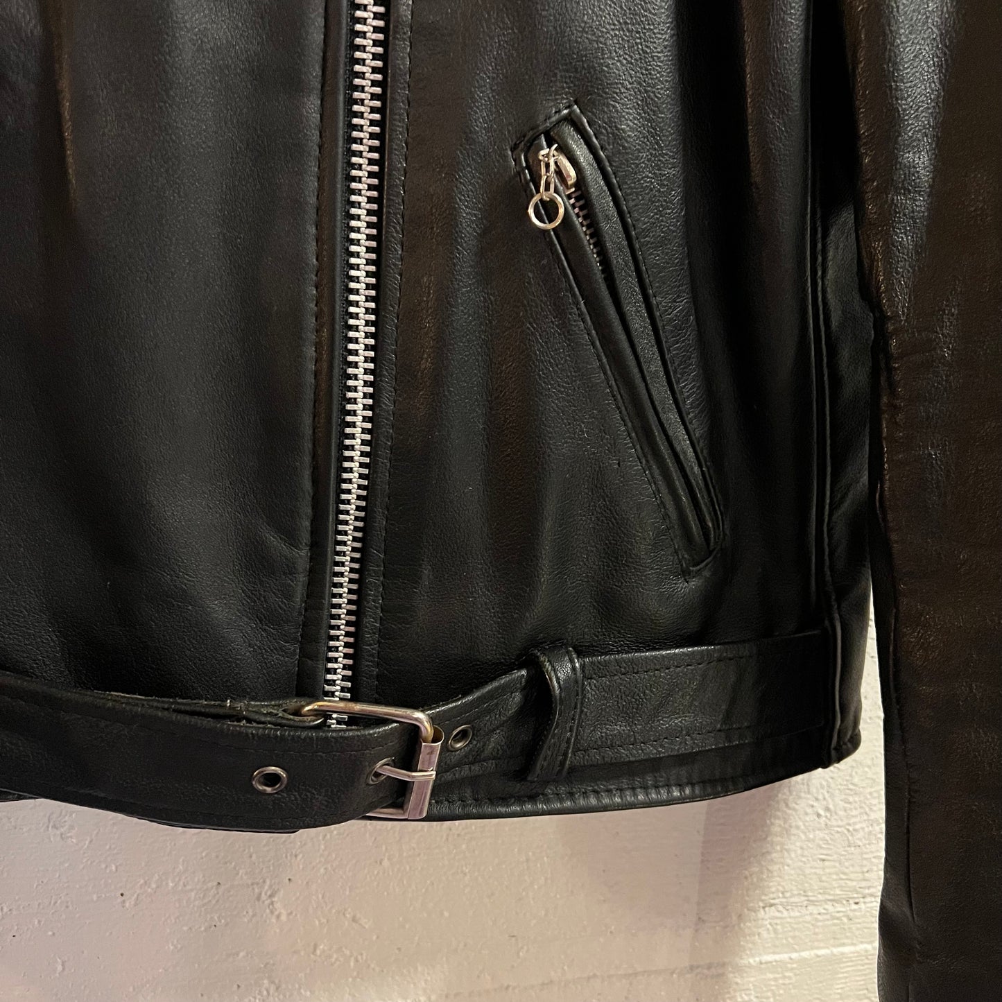 Vintage 1980's Berman's Leather Moto Biker Jacket - Size 14 (Medium) - Genuine Leather - Black