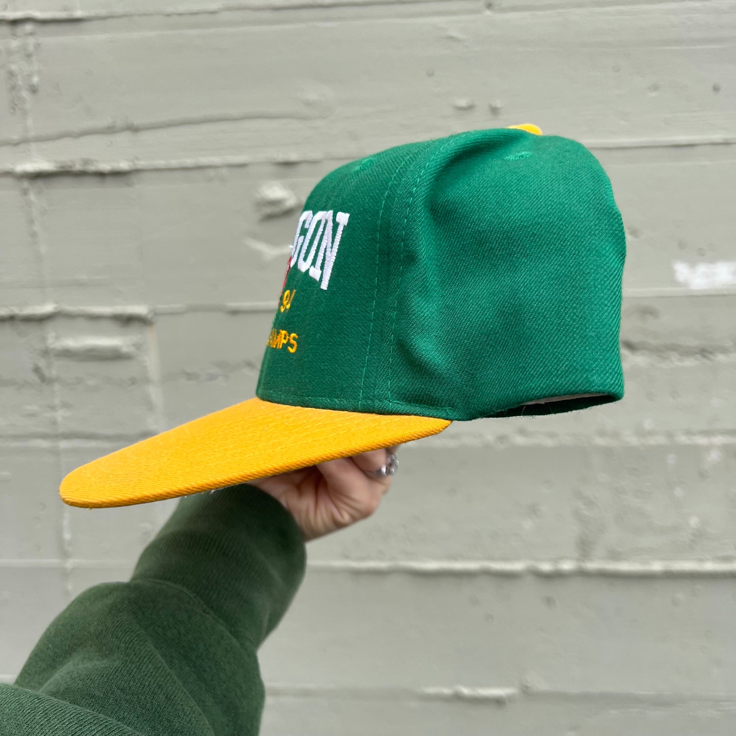Vintage 90's University Of Oregon Ducks 1994 Rose Bowl Pac-10 Champs Embroidered Wool Snapback Hat - O/S - Green/Yellow