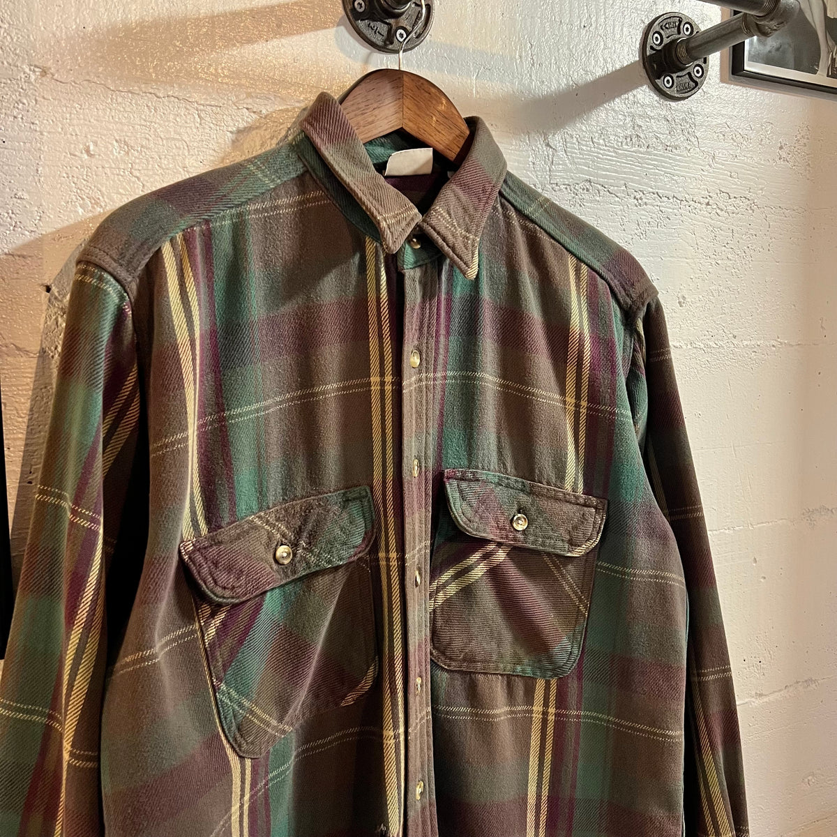 Vintage 90’s Five Brothers Tartan Plaid Flannel - Size Large - Made In USA - Purple/Brown/Green/Tan