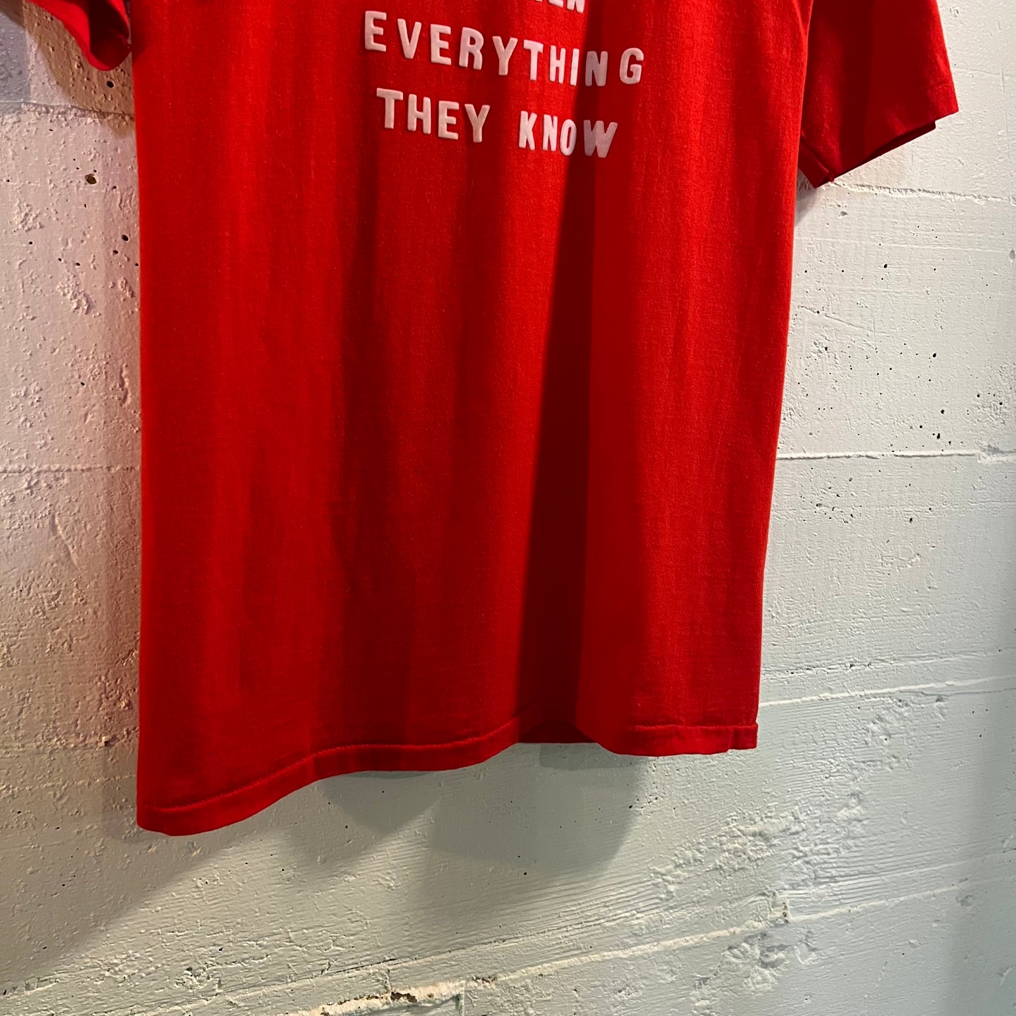 True Vintage 1970's Hanes Single Stitch Funny Saying T-Shirt - Size Medium - Made In USA - Red