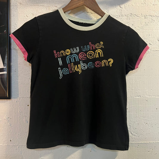 Vintage Cute ‘Know What I Mean Jellybean?’ Baby T-Shirt - Size Extra Small - Black/Multi